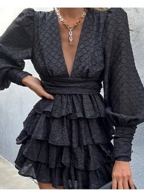 Revolve seven wonders black ruffle long sleeve mini dress
